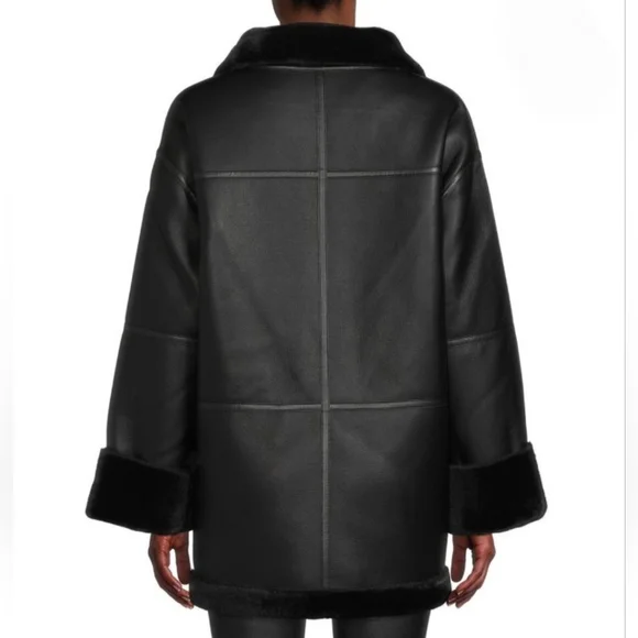 Rebecca Minkoff Vegan Shearling Car Coat Small - Picture 2 of 16